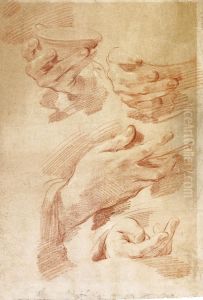 Four Studies Of Hands Holding A Dish