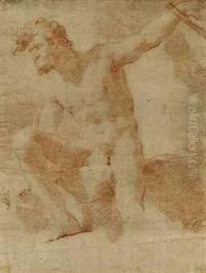 An Academic Male Nude, Seated On A Rock, Leaning To The Left by Ubaldo Gandolfi