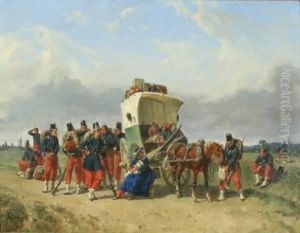 Troops Pausing Along The Road by Adolphe Gandon