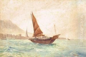 A Junk In Hong Kong Harbour by Henry George Gandy