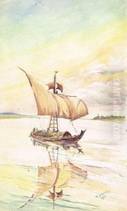 Burmese Rice Boat On River Irawaddy by Henry George Gandy