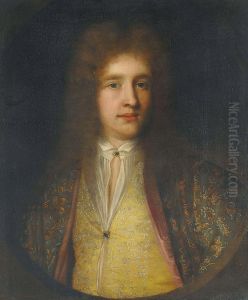Portrait Of A Gentleman, Bust-length, In A Green Coat And Yellow Waistcoat, Both With Floral Embroidery, In A Feigned Oval