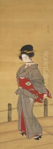 Beauty Crossing A Bridge by Kishi Koma Ganku