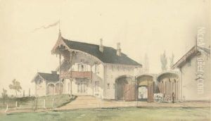 View Of A Colonial House by Justinian Walter Gantz