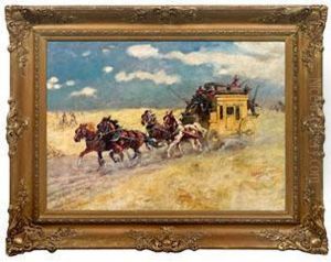 Von Indianern Verfolgte Postkutsche In Der Prarie by Akos Garay