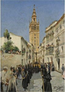 Procesion De Semana Santa En La Callle Mateos Gago, Sevilla by Manuel Garcia y Rodriguez