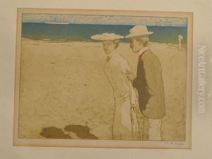 Elegantes Paar Beim Strandspaziergang, Im Stil Der Belle Epoque Gekleidet by Du Raoul Gardier