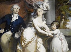 Portrait Of A Gentleman, His Wife And Theirdaughter, Believed To Be The Biddle Family, Standing By Columnsbefore A Landscape