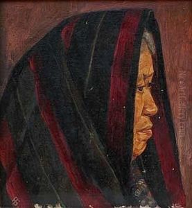 Garduno. Mujer Con Rebozo. Inicializado. Oleosobre Tela Adherido A Tablero. 34.5 X 32.5 Cm by Alberto Garduno