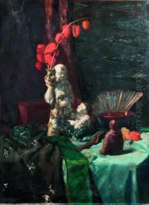 Stilleven Met Boeddhabeeldjes En Waaier by Salomon Garf