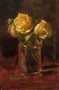 Still Life Of Flowers With Roses In A Glass Vase by Salomon Garf