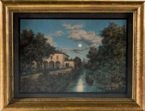 Promeneurs Et Barque Au Clair De Lune