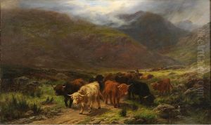Herding Cattle In A Highland Glen by Henry Garland