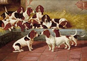 A Pack Of Basset Hounds by Valentine Thomas Garland