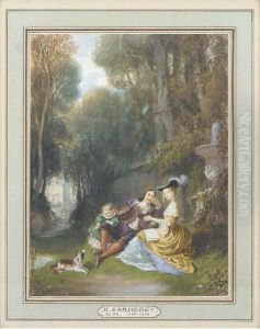 Elegant Figures In A Garden by Hippolyte Garneray