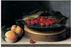 Nature Morte Au Plat De Cerises Sous Des Feuilles De Chataigniers
Pose Sur Une Boite De Copeaux Pres De Deux Peches by Francois Garnier