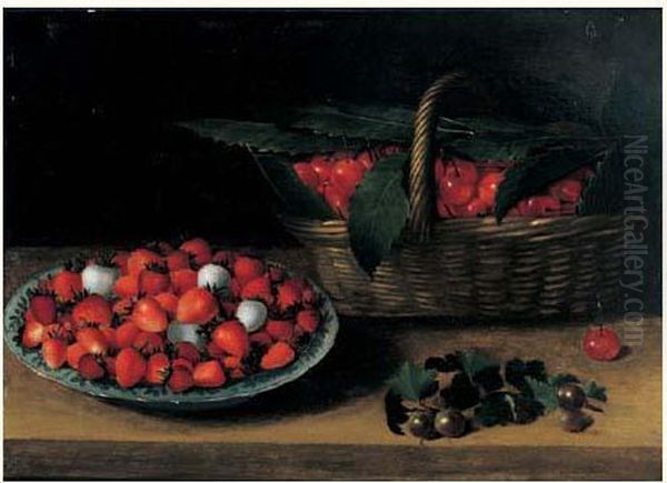 Nature Morte Au Panier De Cerises Et A La Coupe De Fraises Sur Un
Entablement - view 1