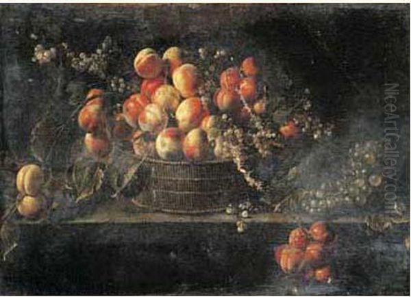 Nature Morte Aux Raisins Et Peches Sur Un Entablement - view 1