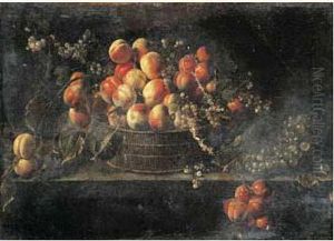 Nature Morte Aux Raisins Et Peches Sur Un Entablement by Francois Garnier