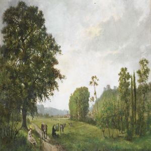 Scenery With A Woman And An Artist Painting by Jules Garnier