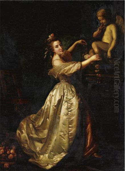 Lady In An Interior With The Statue Of A Putto - view 1