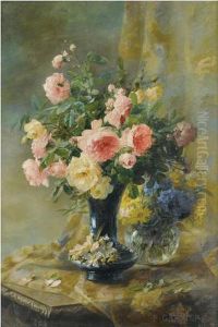 Vase De Roses Et Vase De Myosotis by Pierre Garnier