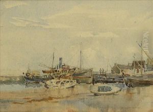Fishingboats At Low Tide, Figures On The Quay
