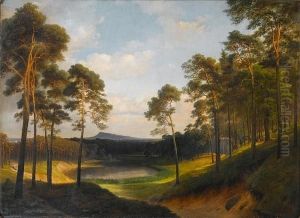 Extensive Wooded Landscape With A Lake In Thedistance by Eduard Gartner