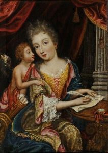 Jeune Femme Ecrivant Une Lettre Dictee Par Cupidon