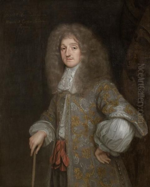 Portrait Of Baptist May, Three-quarter-length, In A Silver Embroidered Coat And A White Chemise, Standing Before A Damask Curtain - view 1
