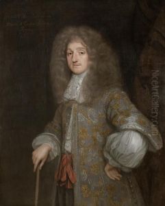 Portrait Of Baptist May, Three-quarter-length, In A Silver Embroidered Coat And A White Chemise, Standing Before A Damask Curtain