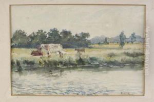 Summer River Landscape With Cattle Grazing by Walter Bonner Gash