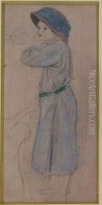 Study Of Joscelyne In A Blue Dress by Arthur Joseph Gaskin