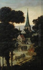 A View Of A Town With Christ And Hisdisciples