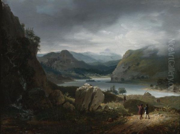 A View Of Loch Lomond, Scotland, With Figures On A Path In The Foreground - view 1