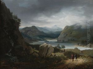 A View Of Loch Lomond, Scotland, With Figures On A Path In The Foreground by Jean Bruno Gassies