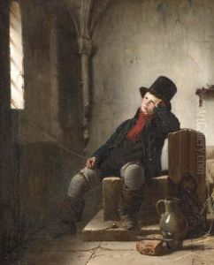 'an Allegory Of Freedom' Or A Boy In An Interior With A Top Hat by Jean Bruno Gassies