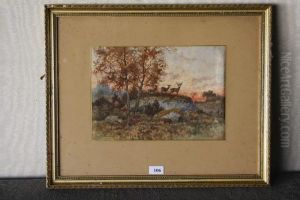 Cerf Et Biche Au Crepuscule by Jean-Baptiste-Georges Gassies