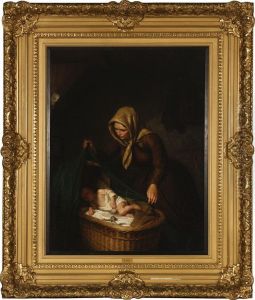 Mother Adjusting A Blanket Over A Sleeping Child's Crib In An Interior