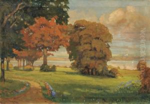 Autumn Landscape By A Lake by Anna Sophie Gasteiger