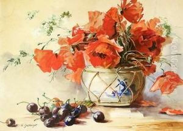 Stilleben Mit Mohnblumen Und Kirschen - view 1