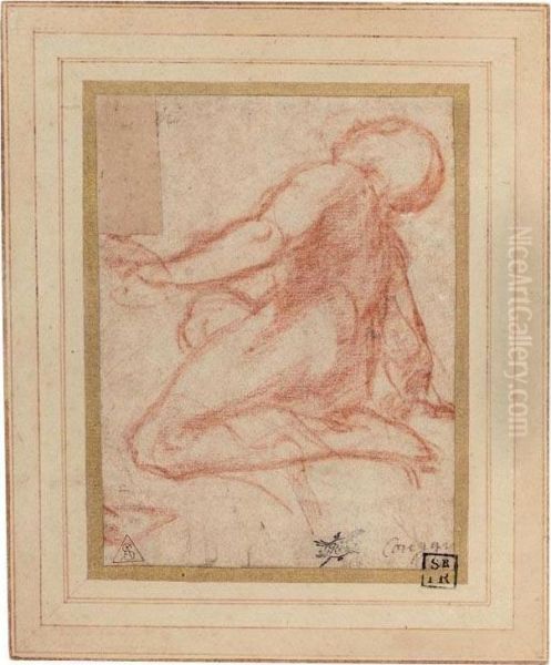 Study Of A Kneeling Figure Looking Upwards - view 1