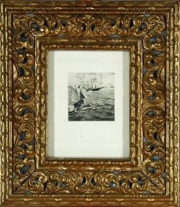 Marine With Ships On Open Sea by Leon Gaucherel