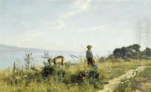 Young Herdsman Before Lake Geneva. by Leon Gaud