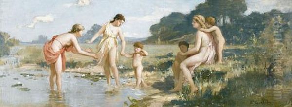 Arkadische Szene Mit Frauen Und Kindern An Einem Bach - view 1