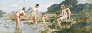 Arkadische Szene Mit Frauen Und Kindern An Einem Bach by Leon Gaud