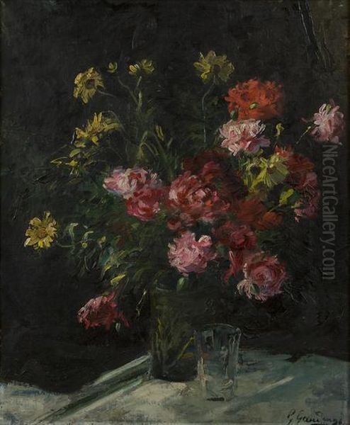 Natura Morta Con Fiori In Un Vaso E Bicchiere - view 1