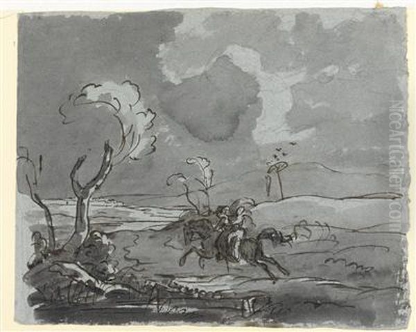 Reitendes Paar In Offener Landschaft - view 1