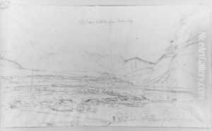Blick Uber Das Tiroler Inntal Auf Rattenberg. Verso Landschaftsskizze Mit Wasserfall. Bleistift Auf Papier. H 26,4; B 45,7 Cm.