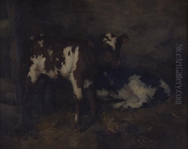 Calves In A Stable Interior - view 1